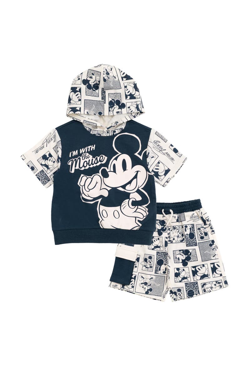 Short Sleeve Hoodie & Shorts Set, Main, color, Mickey Mouse Blue