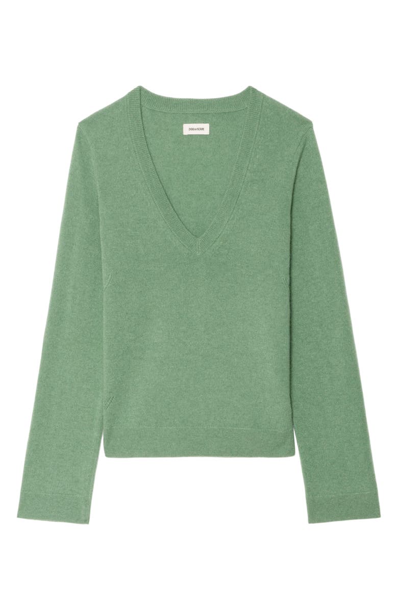 Zadig & Voltaire Vera Wool & Cashmere Sweater with Leather Elbow Patches, Alternate, color, Verveine