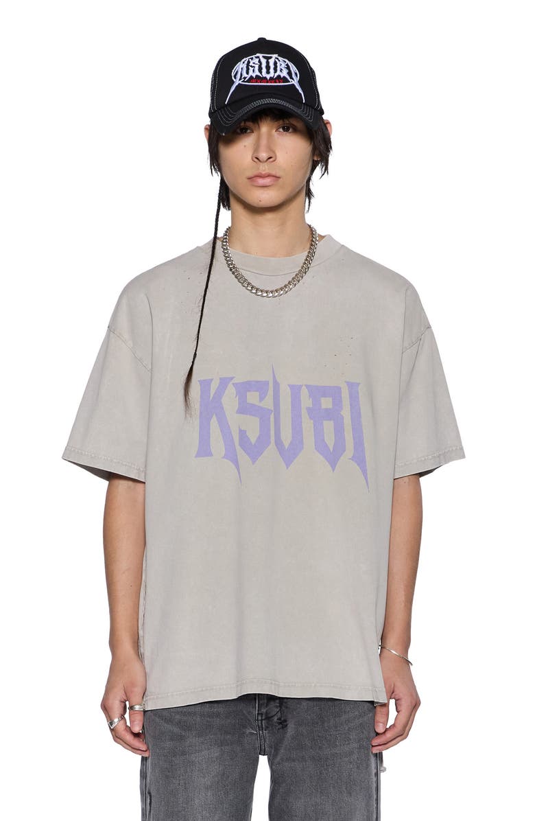 Ksubi Blasted Ekcess Oversize Distressed Graphic T-Shirt, Alternate, color, Washed Grey