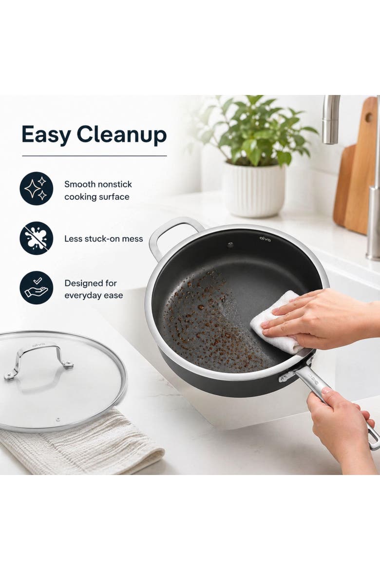 Maestro 4-Quart Ceramic Nonstick Sauté Pan with Lid, Alternate, color, Black