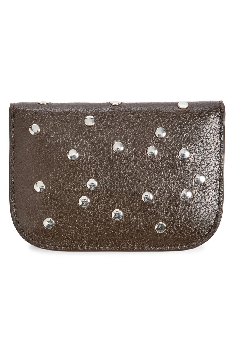Soft Tab Studded Leather Card Holder, Alternate, color, DARK CHOCOLATE