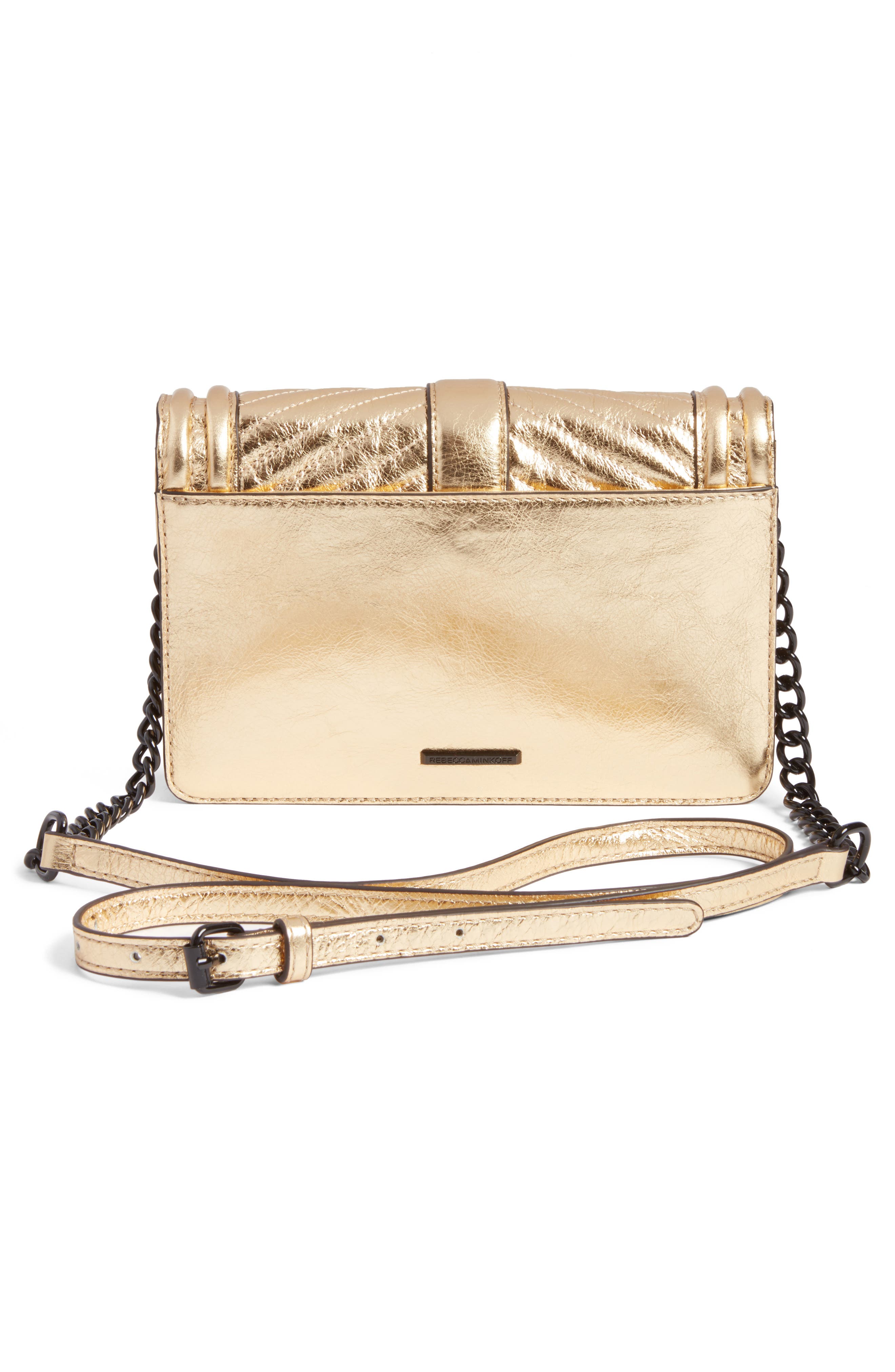 Rebecca Minkoff Small Love Metallic Leather Crossbody Bag, Alternate, color, Gold/ Black Hardware
