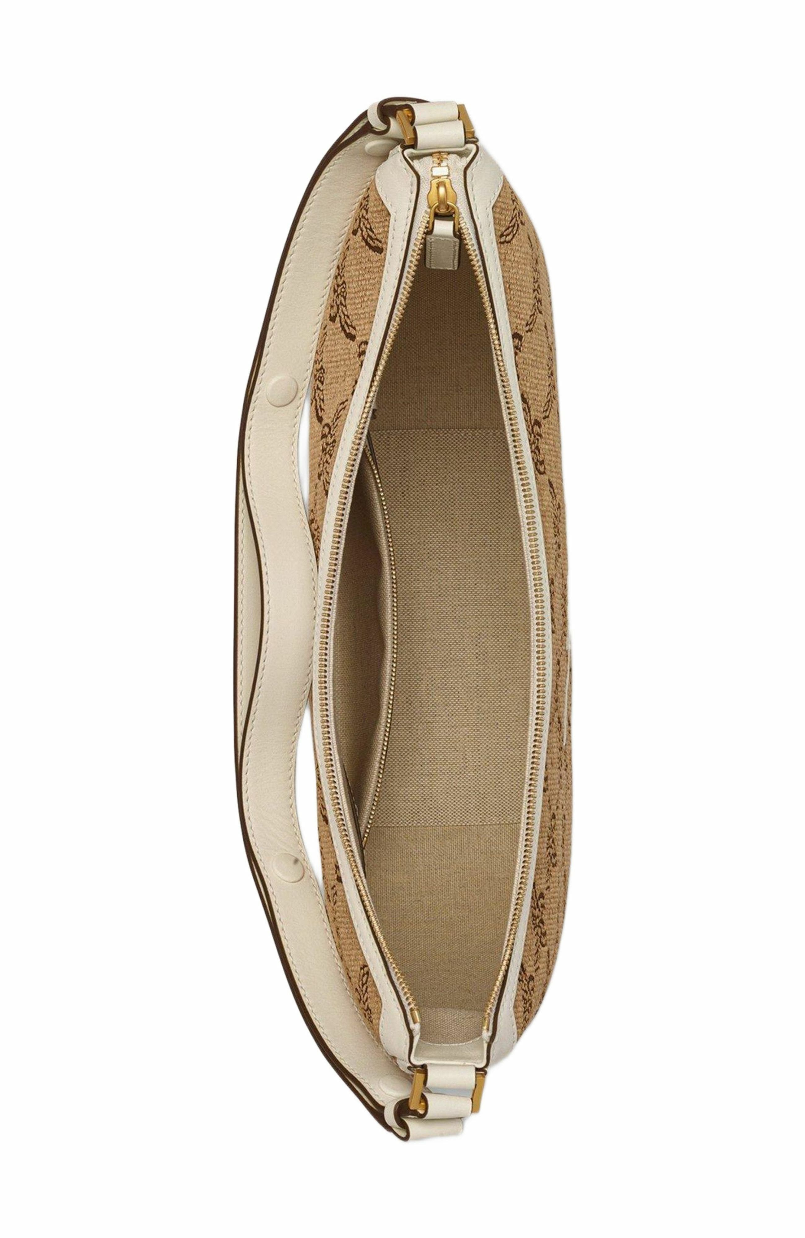 MCM Himmel Ascending Moon Hobo in Lauretos Raffia Jacquard, Alternate, color, Beige