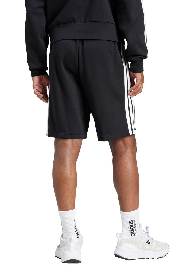 Essentials 3-Stripes Fleece Shorts, Alternate, color, BLACK/WHIT