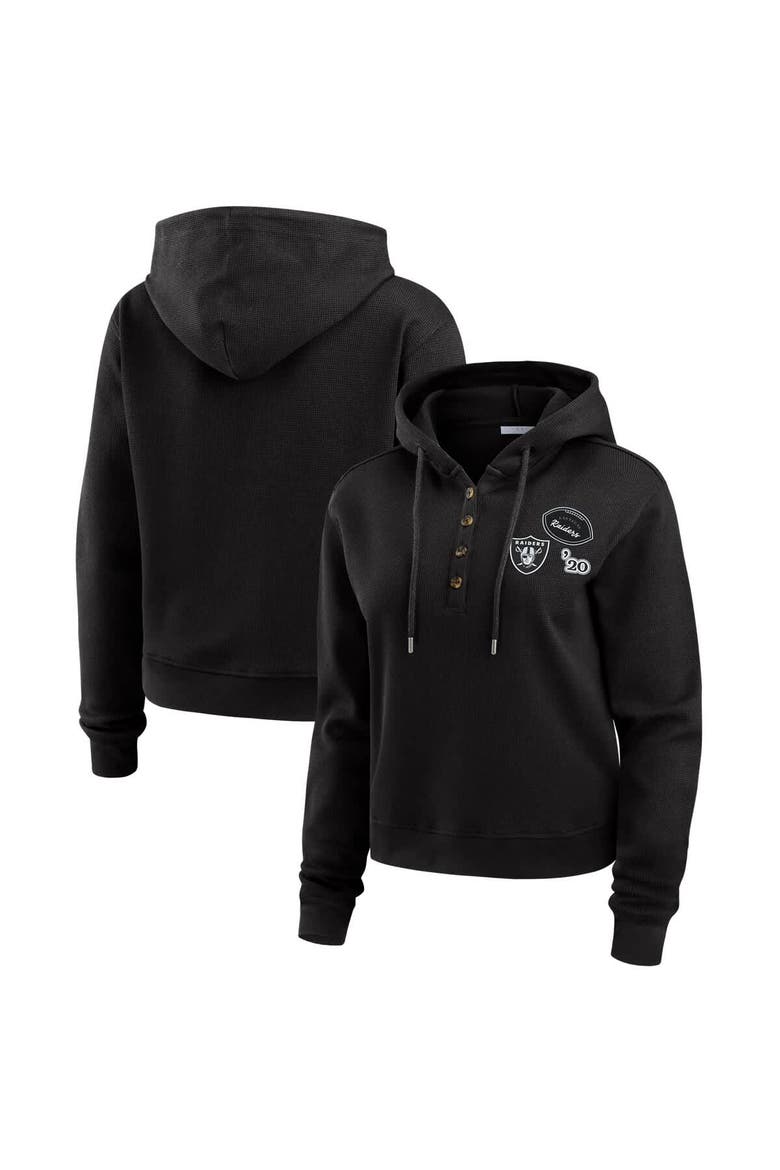 Women's WEAR by Erin Andrews  Black Las Vegas Raiders Waffle Hoodie Pullover Top, Main, color, Black