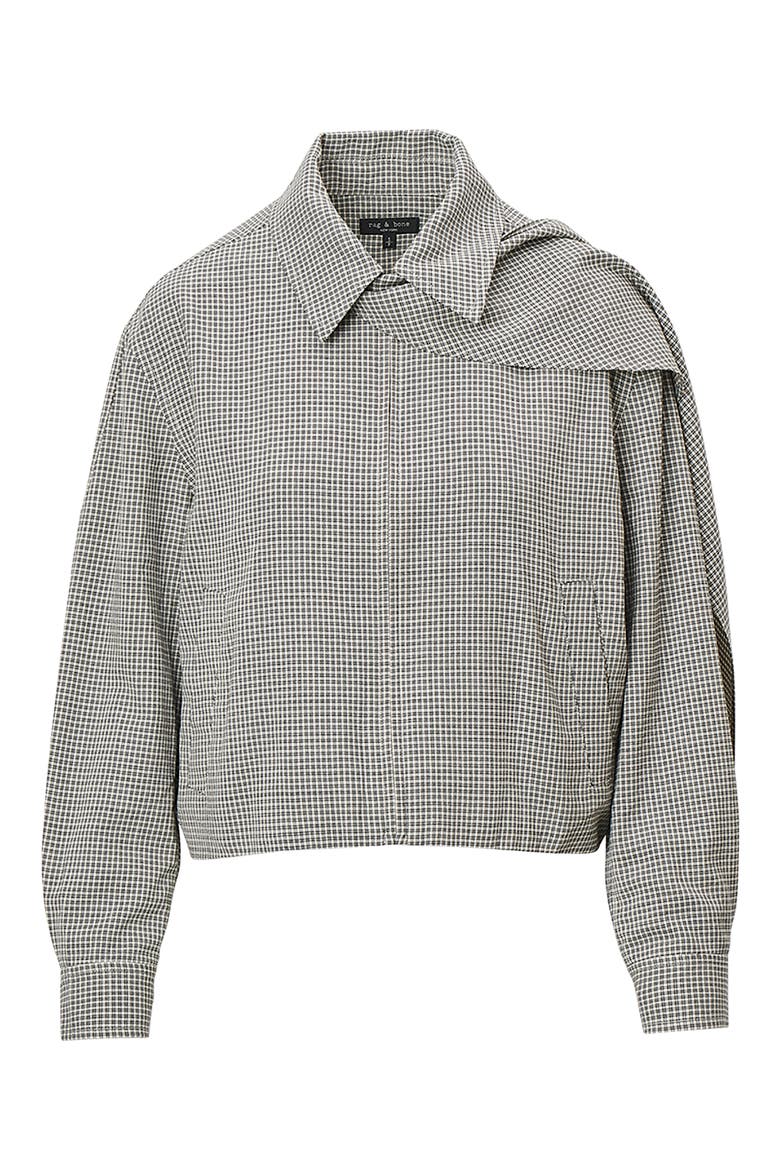Krista Windowpane Check Wool Jacket with Attached Scarf, Alternate, color, BLACK PLAID