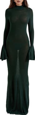 HOUSE OF CB Sancha Open Back Long Sleeve Semisheer Body-Con Maxi Dress