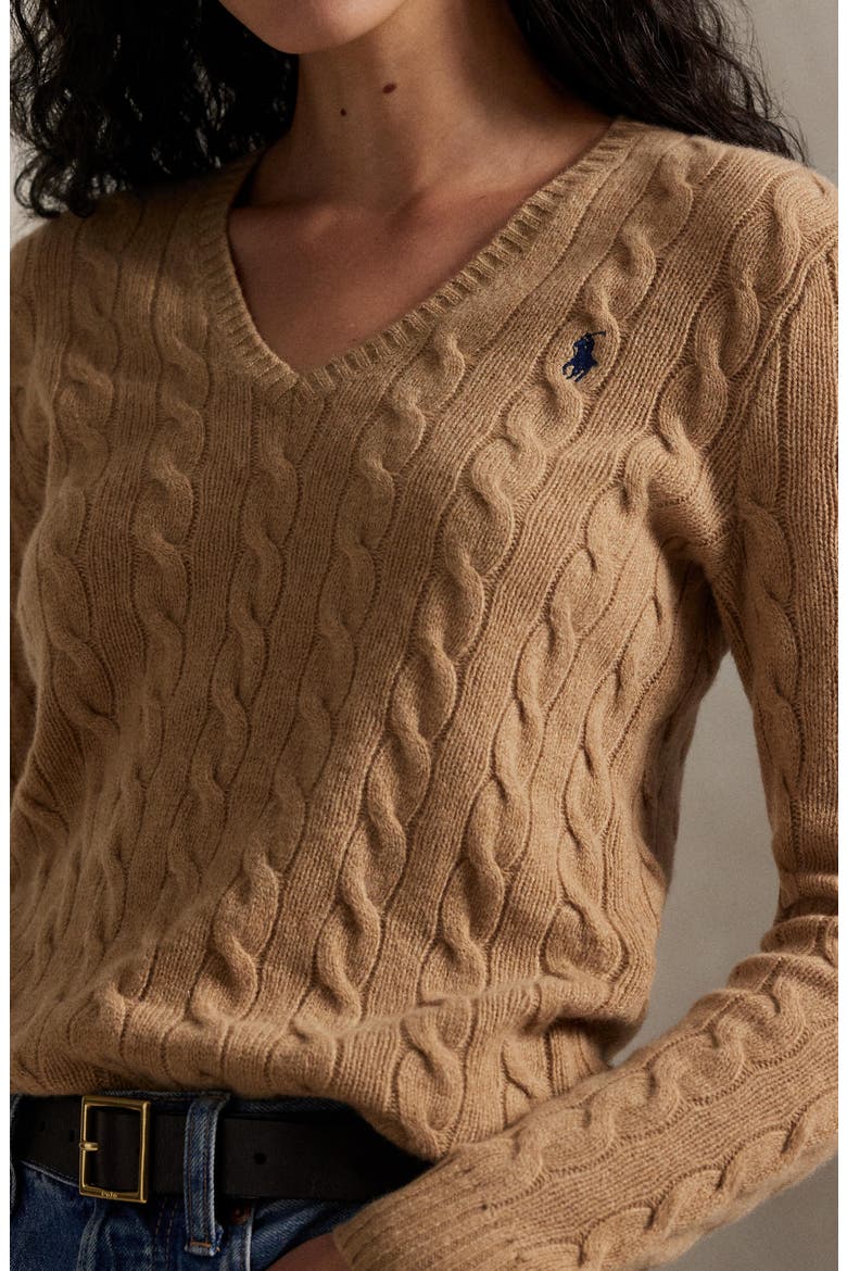 Kimberly Cable Wool & Cashmere V-Neck Sweater, Alternate, color, COLLECTION CAMEL MELANGE