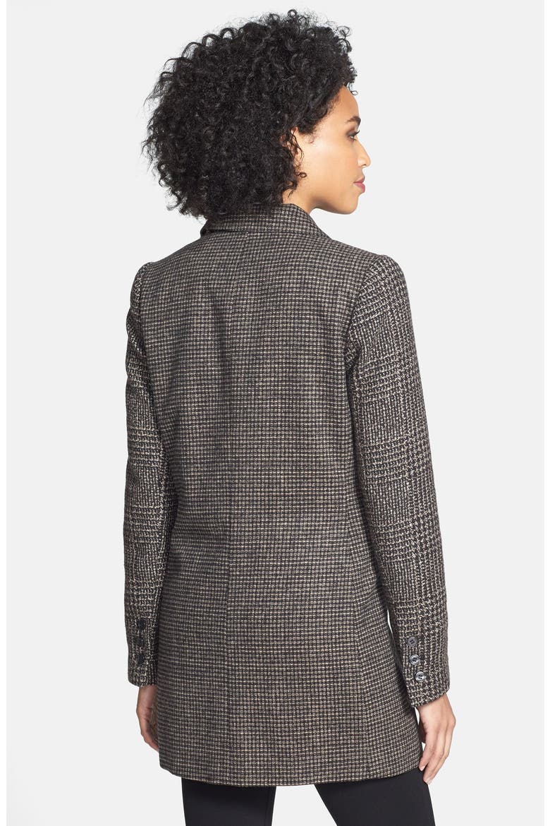Tweed Single Breasted Reefer Coat, Alternate, color, TAUPE/ BLACK