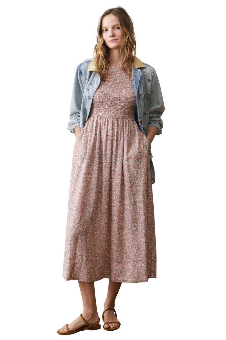 Darcy Floral Smock Midi Dress, Alternate, color, BOUQUET
