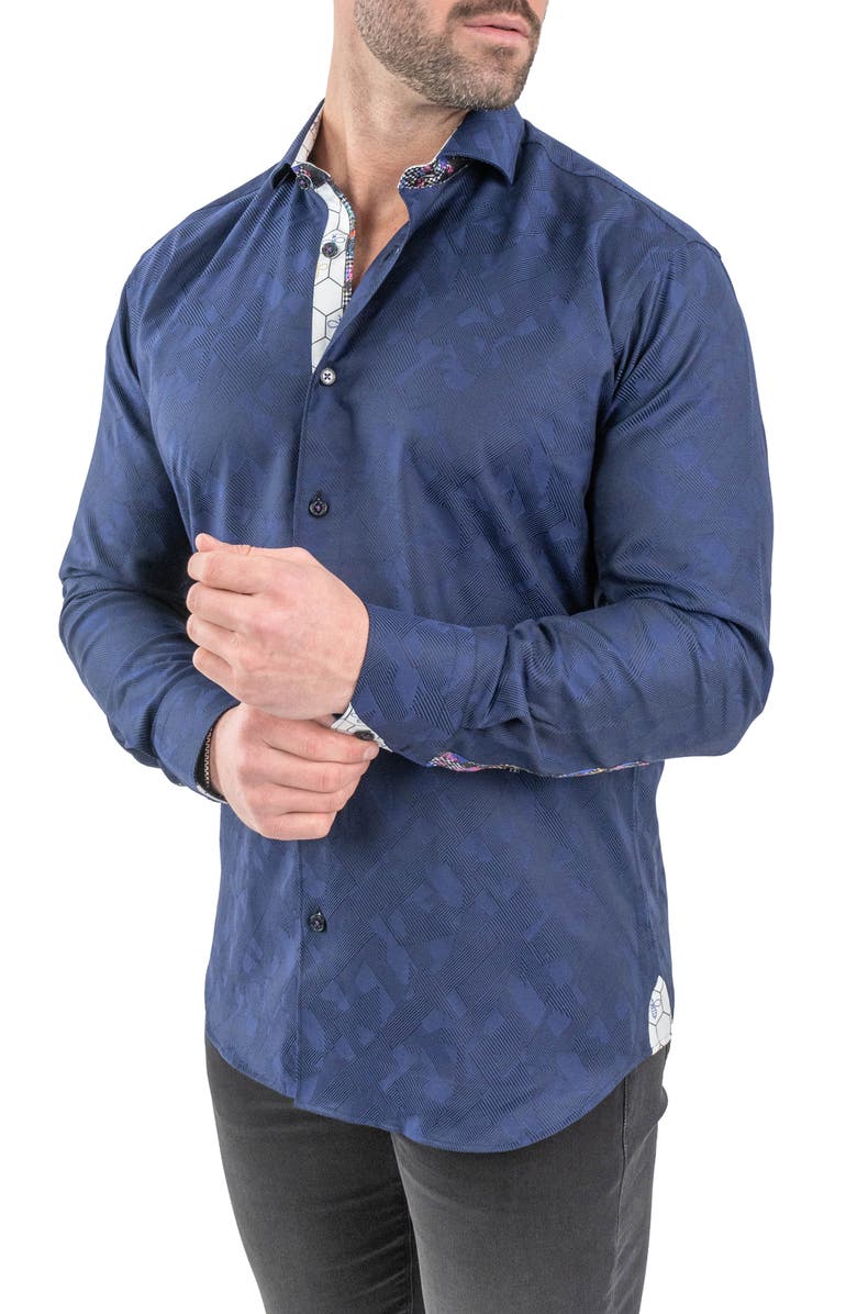 Maceoo Einstein Jacqceepblack Navy Button-Up Shirt, Alternate, color, Blue