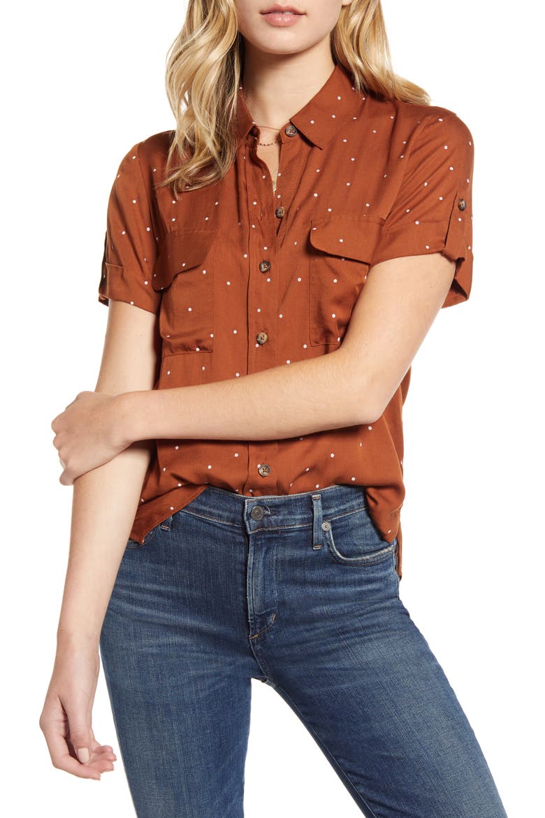Polka Dot Camp Shirt, Main, color, RUST