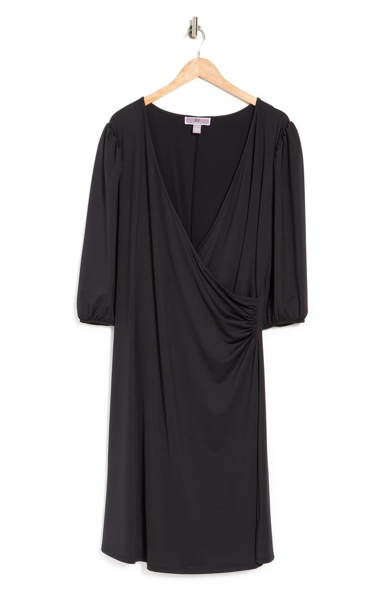 BY DESIGN Amelia Side Ruched Surplice Dress, Alternate, color, Black
