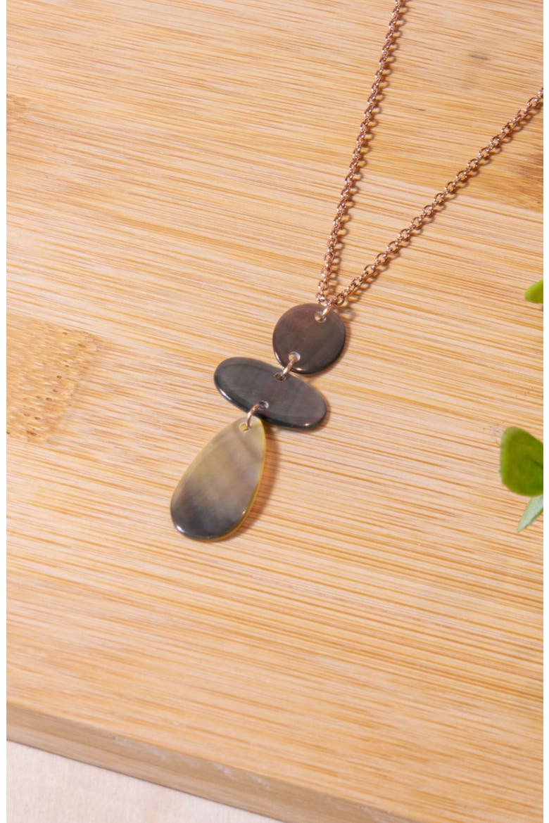 Mother-of-Pearl Round, Oblong & Raindrop Pendant Necklace, Alternate, color, Black