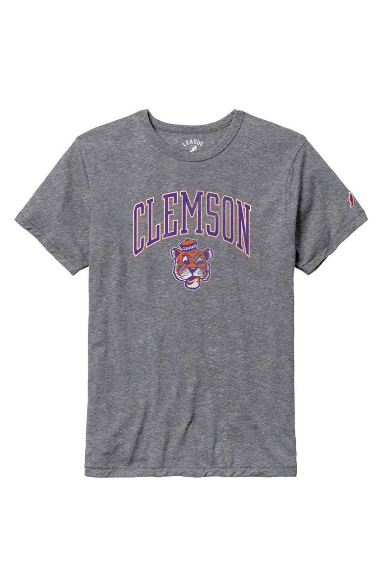 LEAGUE COLLEGIATE WEAR Men's League Collegiate Wear Heather Gray Clemson Tigers Tall Arch Victory Falls Tri-Blend T-Shirt, Main, color,