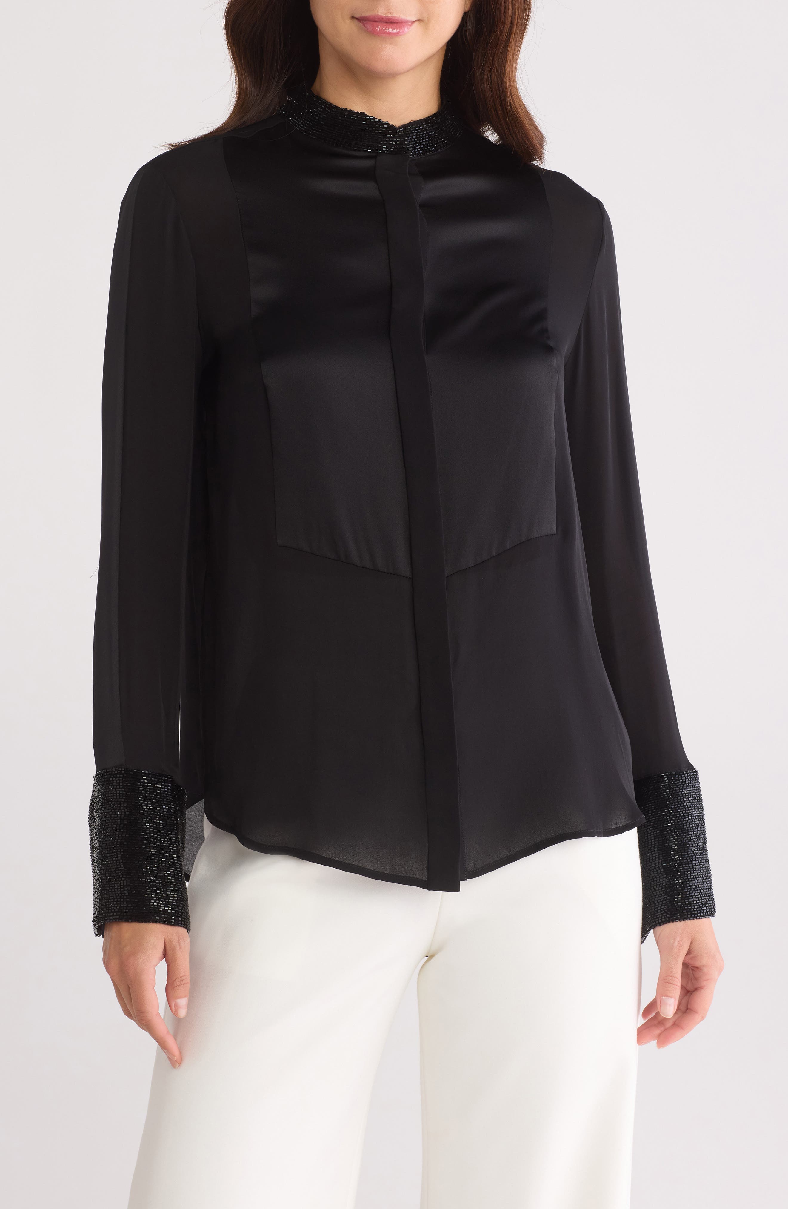 TWP Beaded Trim Silk Button-Up Shirt