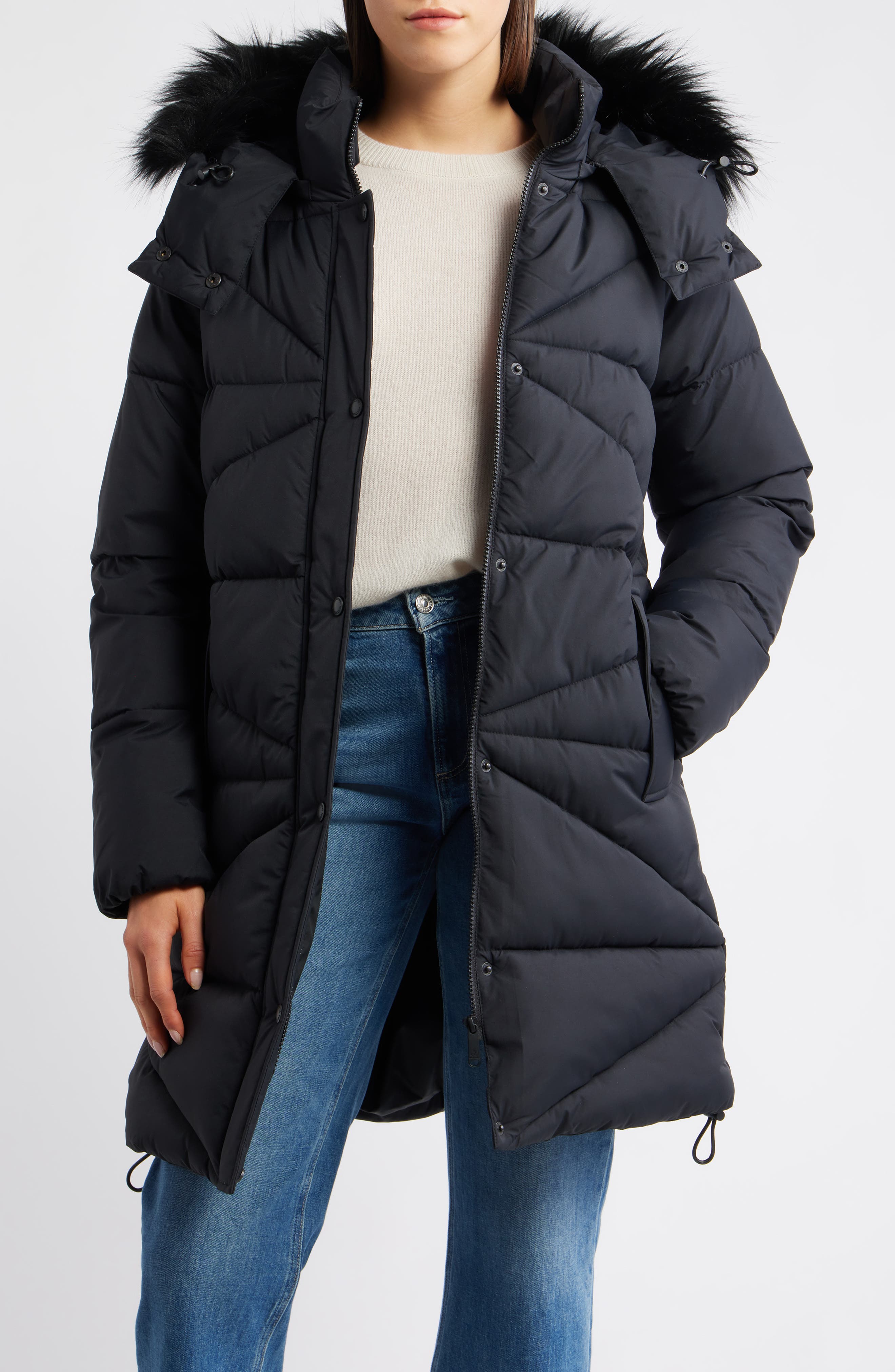 Sam Edelman Faux Fur Trim Hooded Quilted Jacket