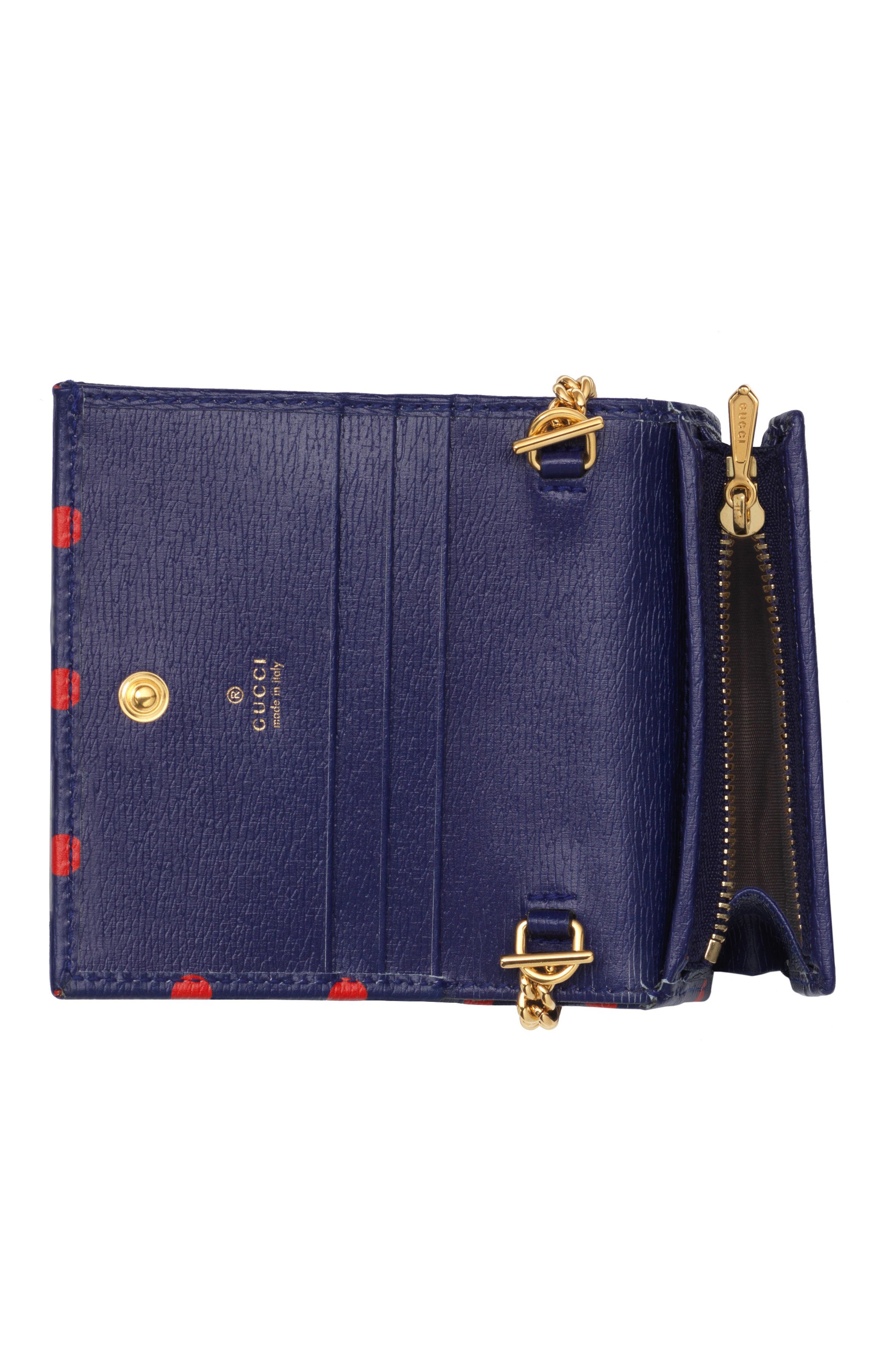 Gucci 1955 Horsebit Polka Dot Leather Wallet on a Chain, Alternate, color, 