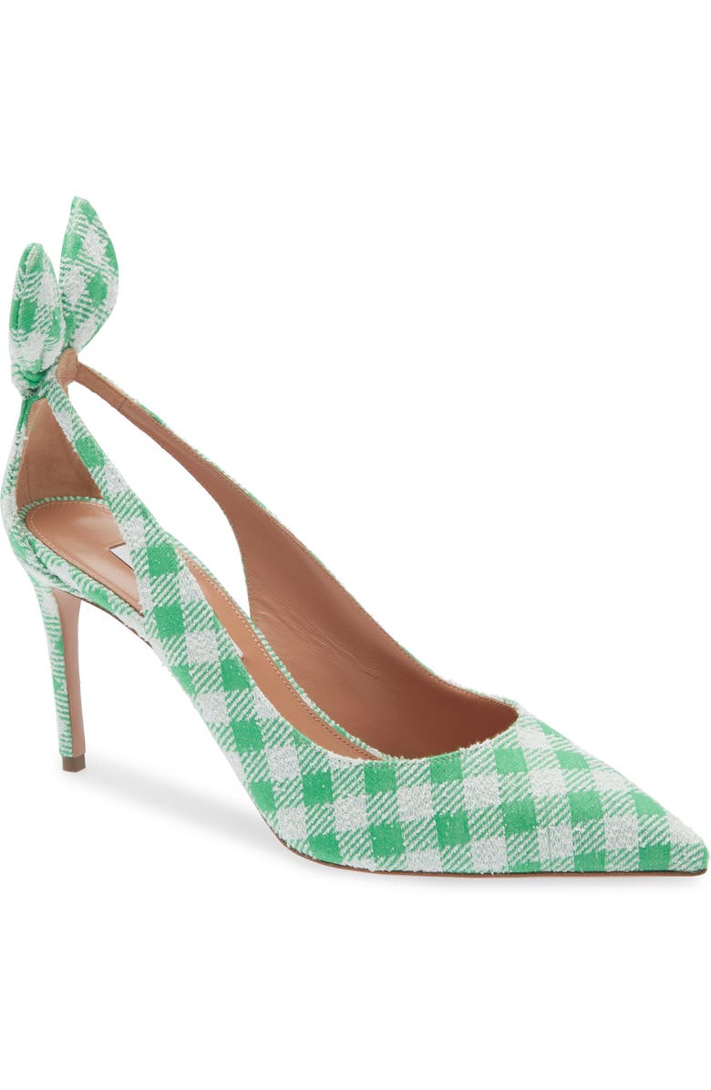 Aquazzura Gingham Bow Tie Pointed Toe Pump, Main, color, Palm Green