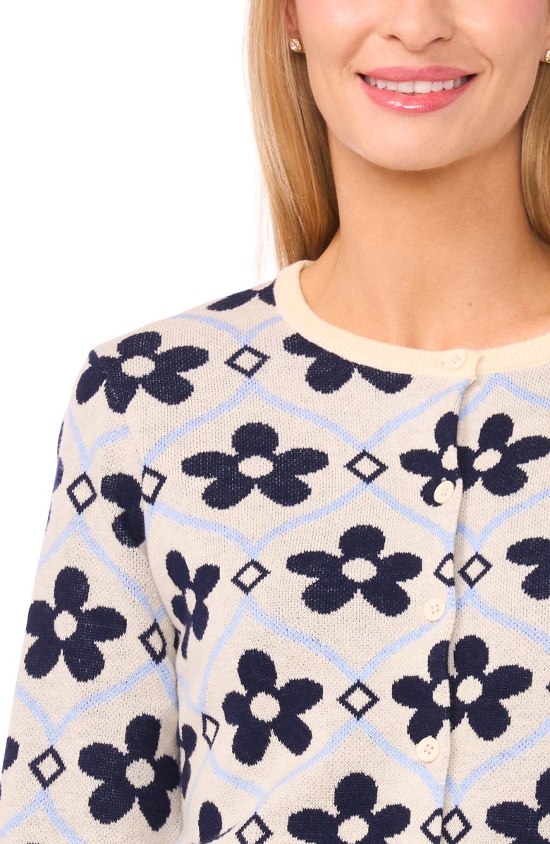 CeCe Floral Cardigan, Alternate, color, Sweet Butter