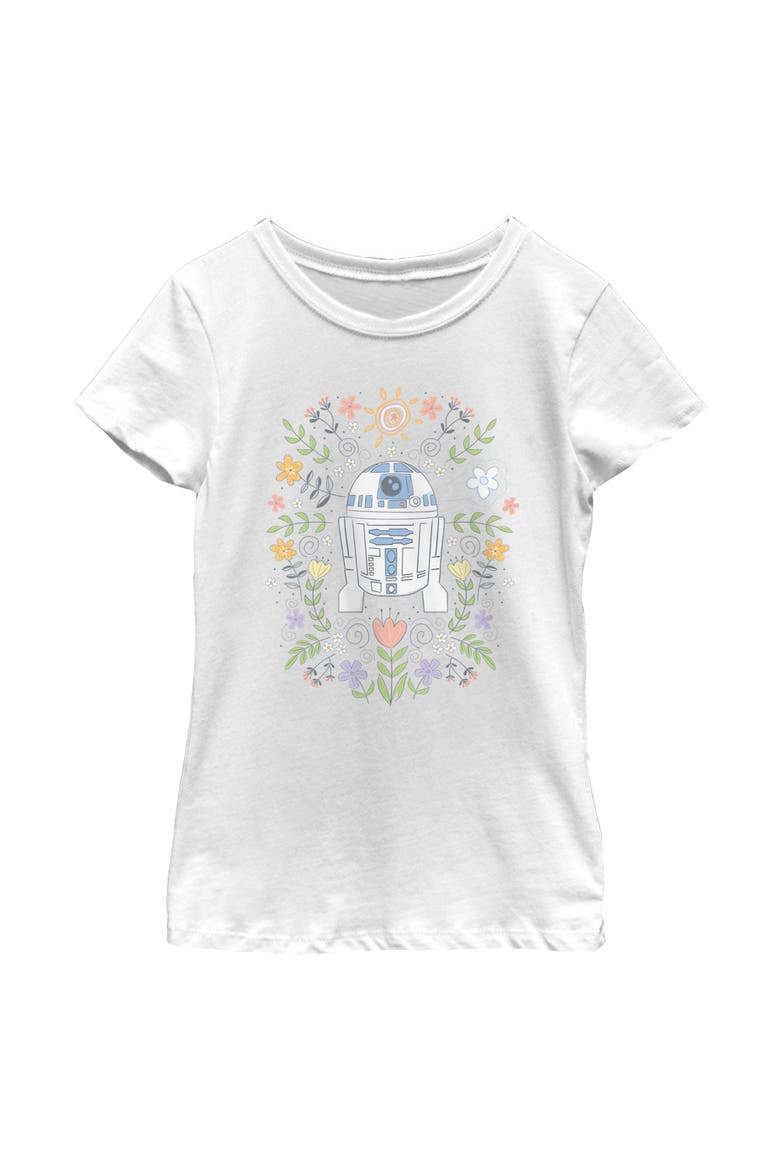 Girl's Star Wars R2-D2 Spring Flowers  Graphic T-Shirt, Main, color, White