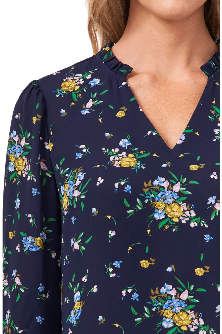 Floral Bouquet Ruffle Cuff Blouse, Alternate, color, CLASSIC NAVY