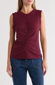 Democracy Ruched Rib Mixed Media Knit Top