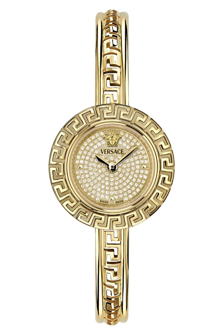 La Greca Diamond Bracelet Watch, Leather Strap & Pendant Chain Gift Set, 28mm, Main, color, YELLOW GOLD