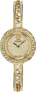 Versace La Greca Diamond Bracelet Watch, Leather Strap & Pendant Chain Gift Set, 28mm