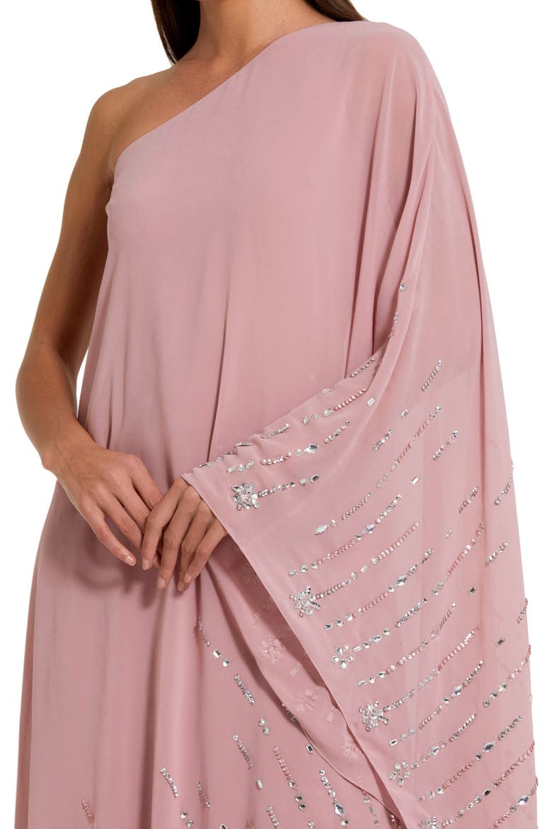 One Shoulder Georgette Beaded Trim Kaftan Gown, Alternate, color, Antique Rose