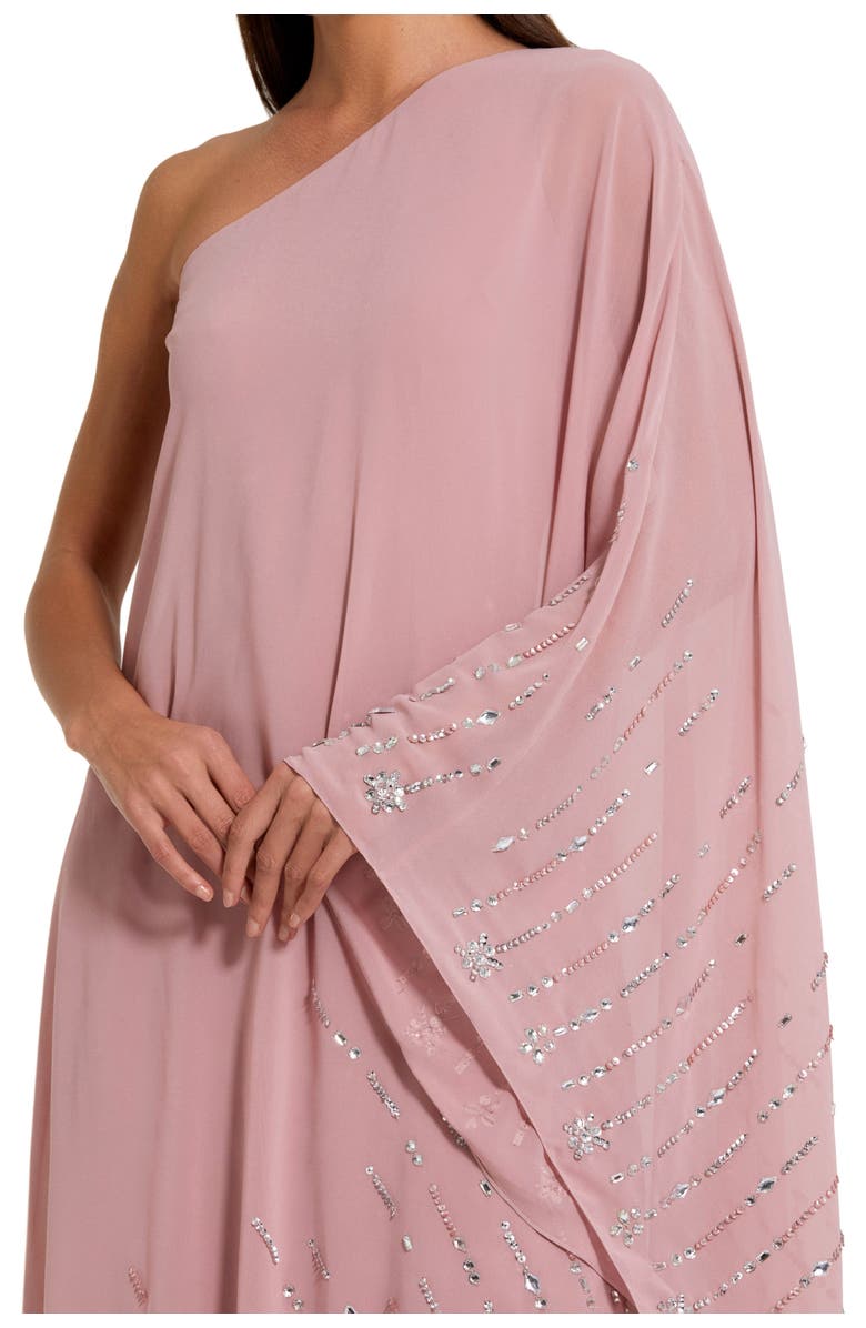 Mac Duggal One Shoulder Georgette Beaded Trim Kaftan Gown, Alternate, color, Antique Rose