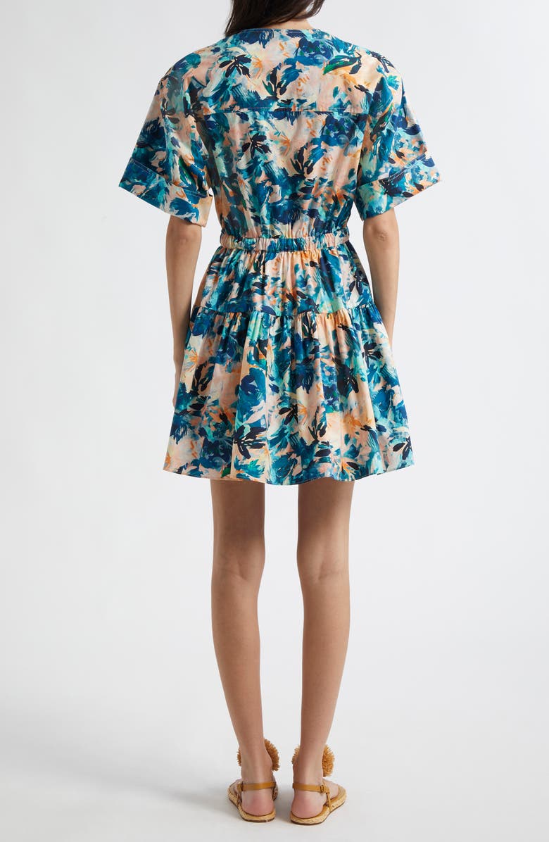 Ulla Johnson Nadira Floral Print Tie Waist Tiered Minidress, Alternate, color, Delphinium