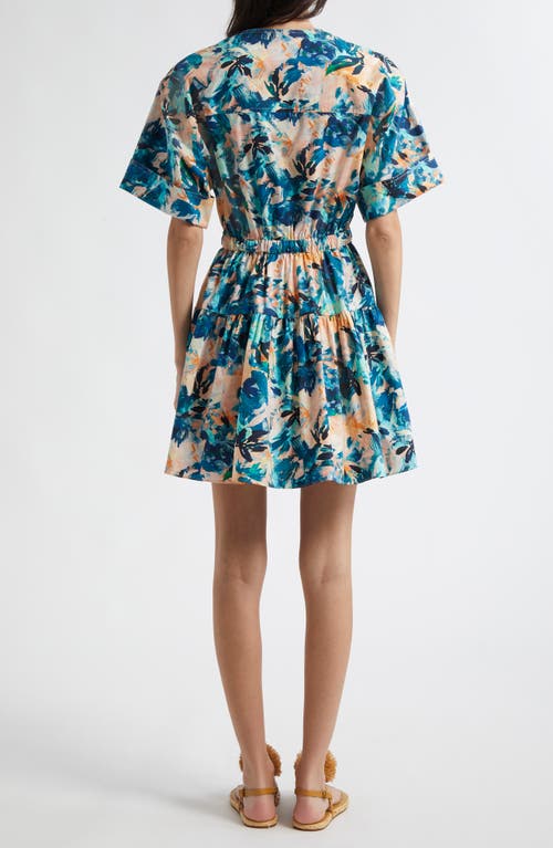 Ulla Johnson Nadira Floral Print Tie Waist Tiered Minidress In Delphinium