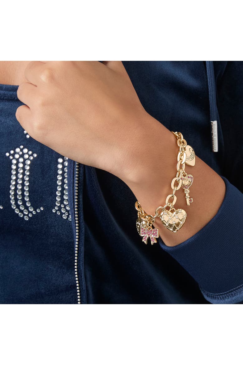 Heart & Key Charm Bracelet, Alternate, color, Gold Tone