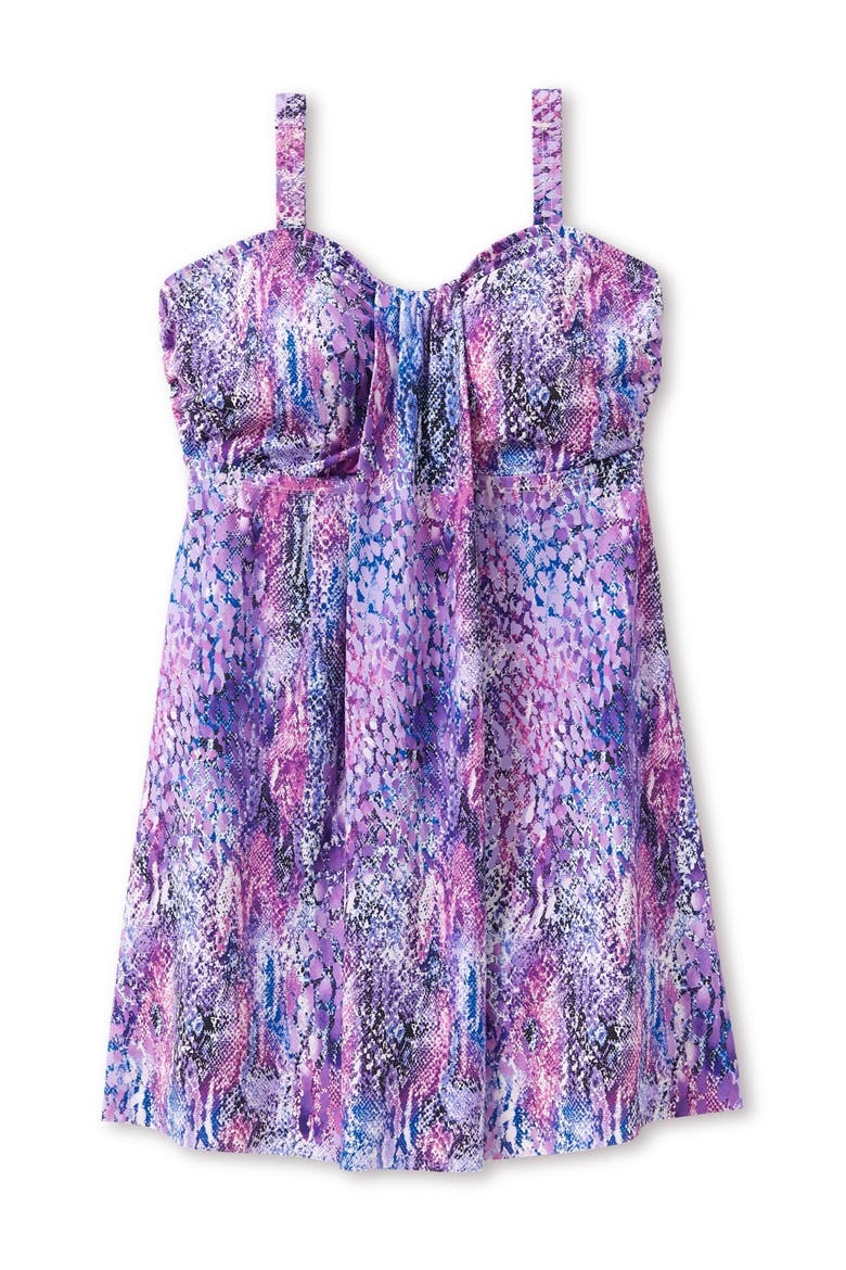 Two Piece Flyaway Swim Dress, Alternate, color, PINK MIXED SNAKE