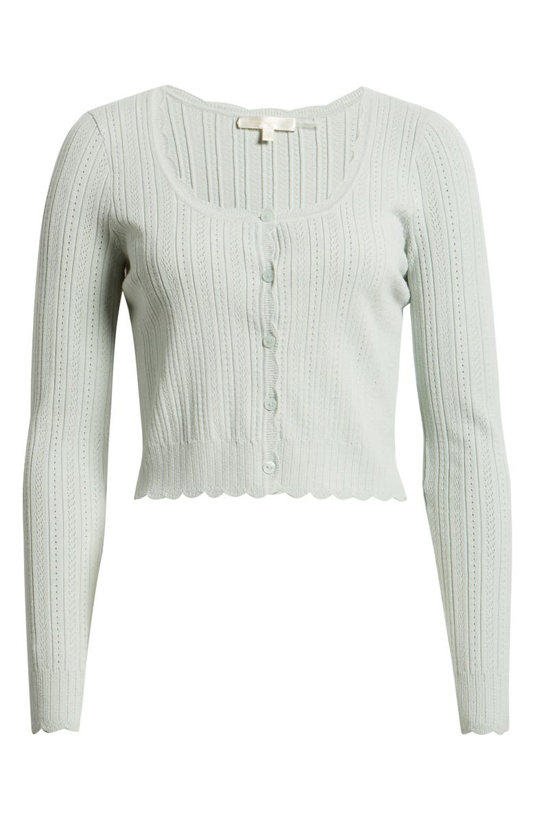 LoveShackFancy Martti Scallop Trim Crop Pointelle Cardigan, Alternate, color, Eau De Nil