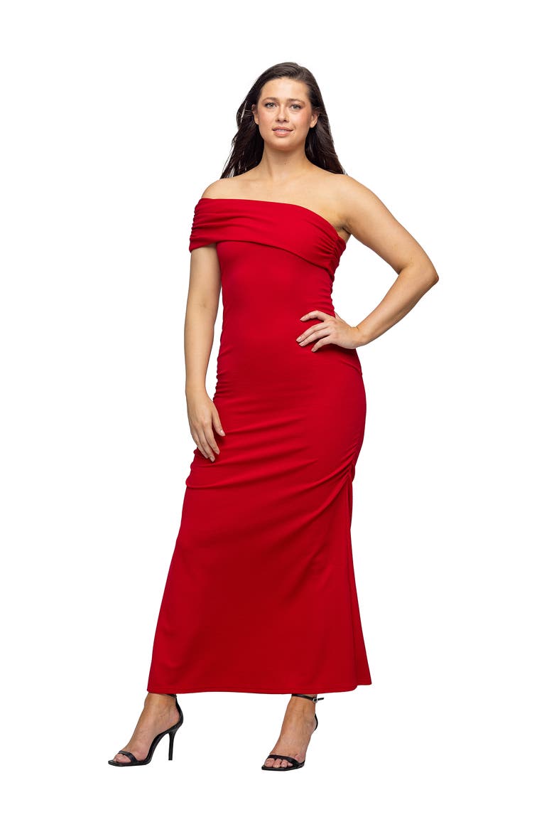 Formal One Shoulder Rouched Mermaid Maxi Dress, Alternate, color, Ruby