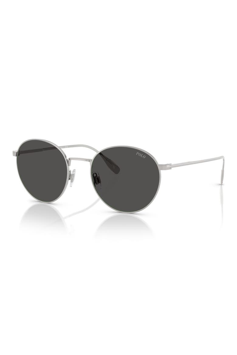 53mm Round Sunglasses, Alternate, color, BRUSHED SILVER / DARK GREY