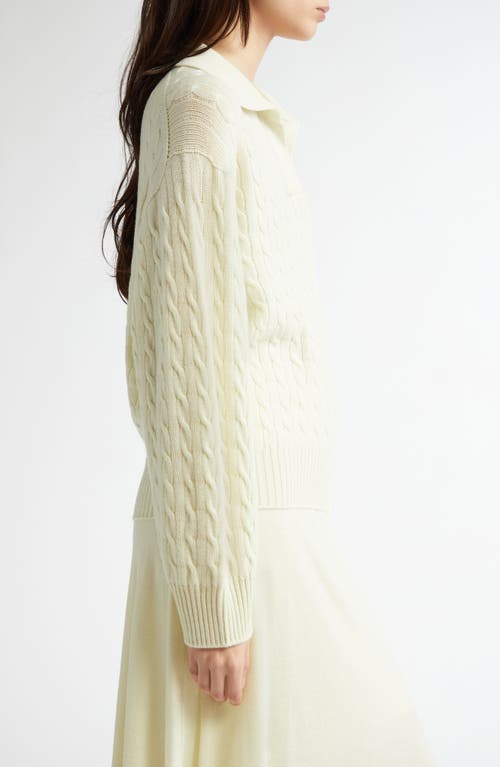 Johnstons Of Elgin Cable Knit Johnny Collar Cashmere Sweater In Lemon
