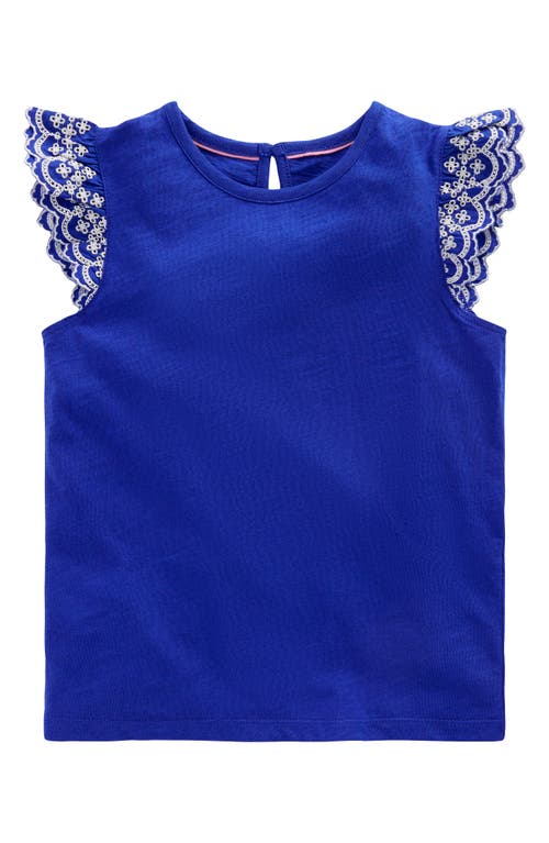 Mini Boden Kids' Margaret Frill Embroidered Eyelet Cotton Top In Orion Blue