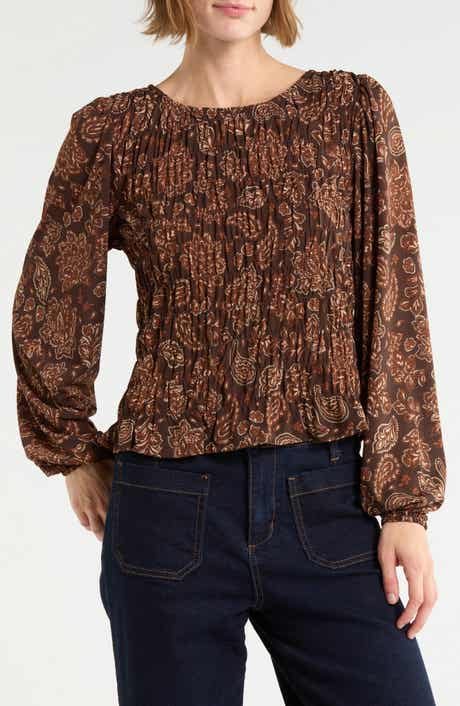 Smocked Long Sleeve Crop Top