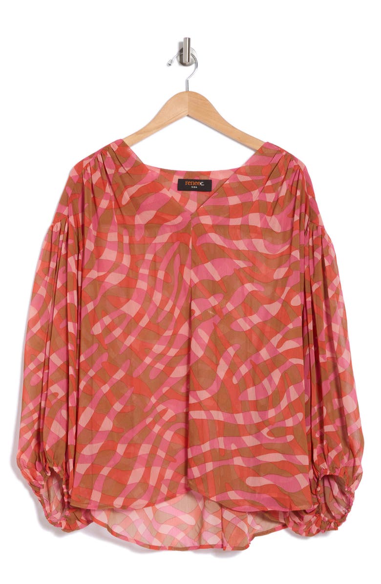 Renee C Long Sleeve Semisheer Top, Alternate, color, Rust