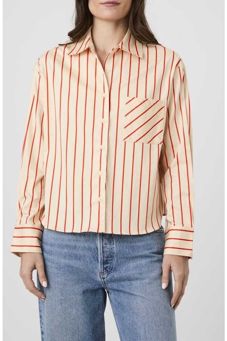 Boxy Stripe Button-Up Shirt, Main, color, PORCELAIN CREAM/BRICK RED STRI