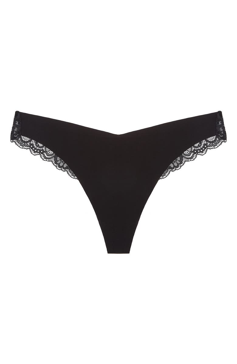 JOURNELLE Estelle Lace Trim Stretch Cotton Thong, Alternate, color, Black