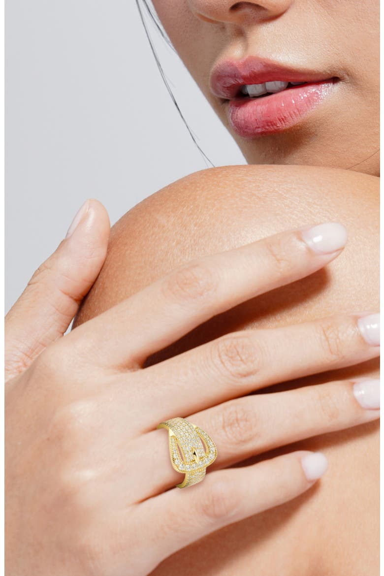 Pavé Cubic Zirconia Buckle Ring, Alternate, color, GOLD