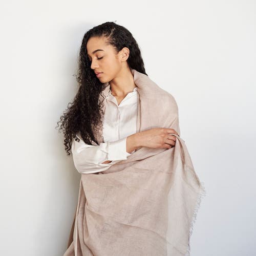 Studio Variously Hand Woven Linen Scarf In Neutral