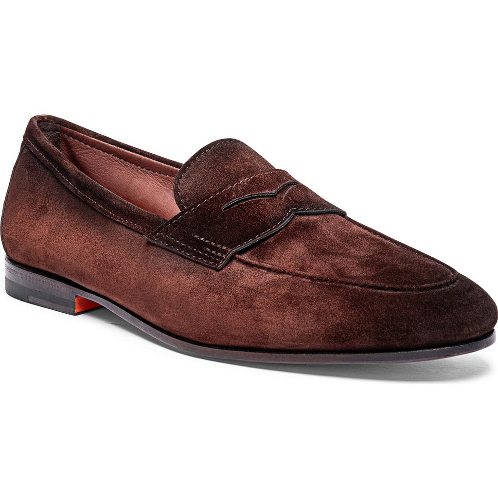 Santoni Carlos Penny Loafer in Brown Suede  product