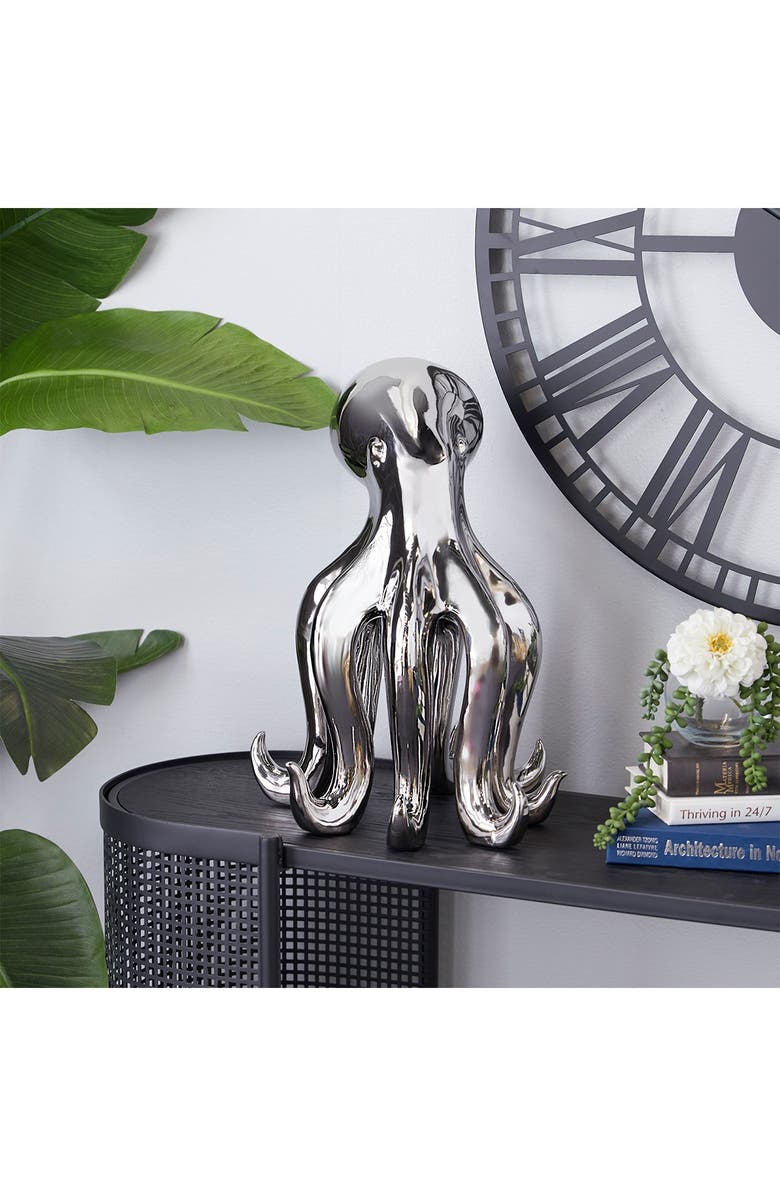 WILLOW ROW Silvertone Porcelain Tall Octopus Sculpture with Long Tentacles, Alternate, color,