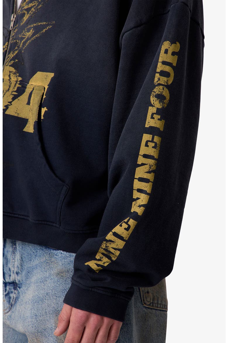 Quiet Graphic Full Zip Hoodie, Alternate, color, WASHED BLACK