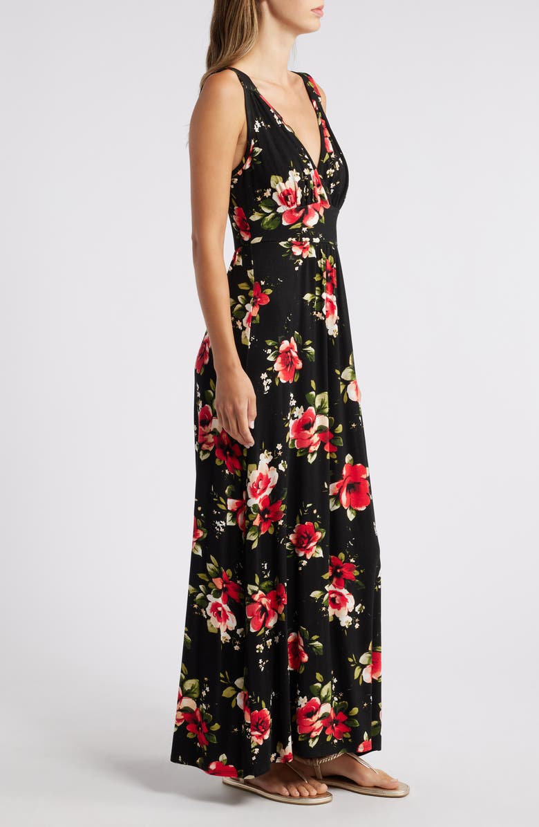 Loveappella Print Empire Sleeveless Maxi Dress, Alternate, color, Black Red